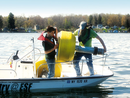 ESF researchers on a buoy