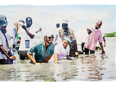 Ana Menezes with farmers in Zanzibar.