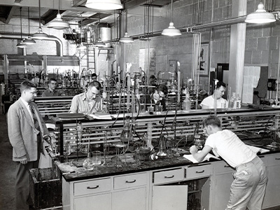 students working in paper science lab
