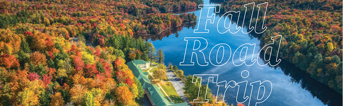 Aerial view of ranger school in the adirondacks in beautiful fall colors