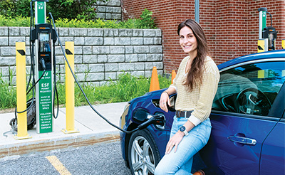 Sue Fassler with her EV