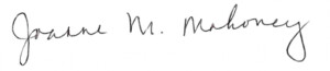 Signature of E S F president Joanie Mahoney