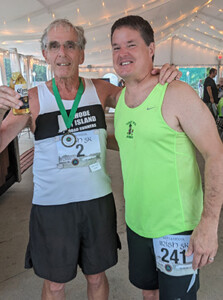 Don Cluckies '69 and Brian Yocis '92 after the Irish Cultural Center 5k in Canton, Massachusetts